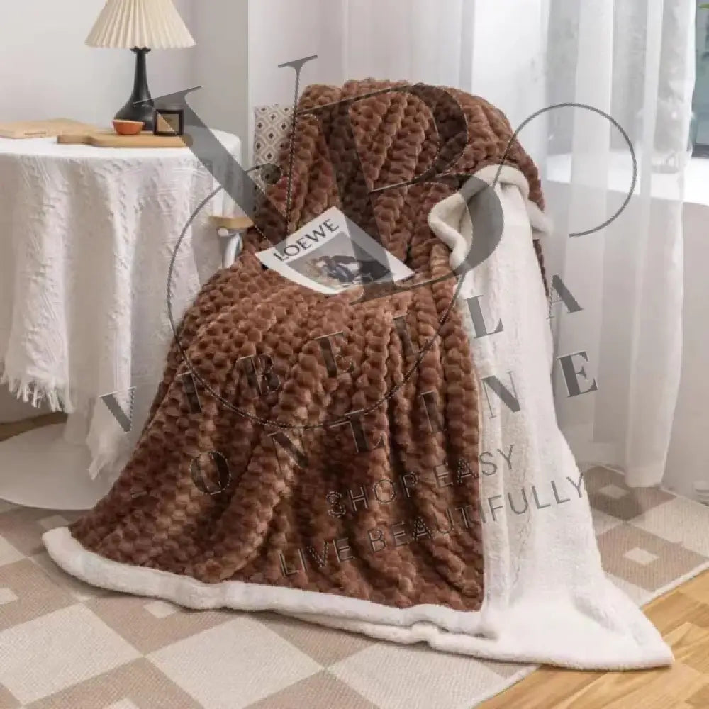 🔴 Red Stone – Ultimate Sherpa Throw Brown - Red Stone Sherpa Throw / Queen