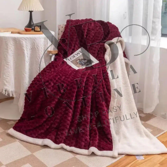 🔴 Red Stone – Ultimate Sherpa Throw Maroon - Red Stone Sherpa Throw / Queen